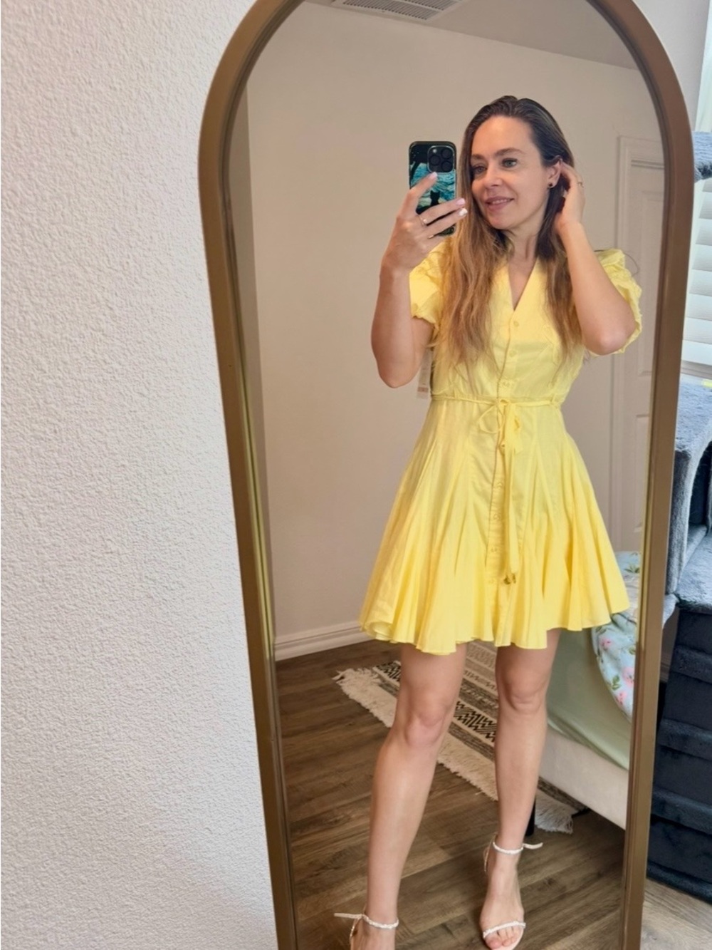 Taylor Bright Yellow Button-Front Mini Dress